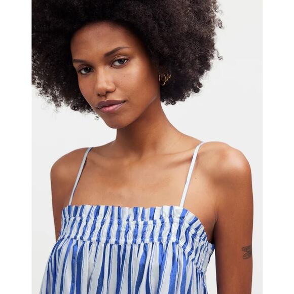 Madewell Ruffle A-Line Blue White Striped Poplin Coastal Beach Midi Dress XXS - Picture 7 of 12